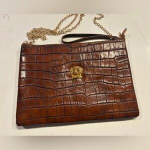 Pratesi Firenze Rufina King Brown Crocodile Embossed Italian Leather Bag